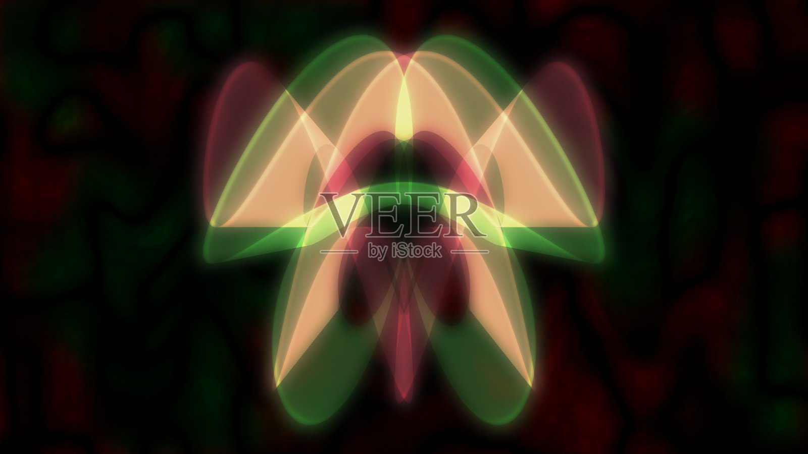 抽象红色和绿色圣诞分形雪花形状发光-抽象背景纹理照片摄影图片
