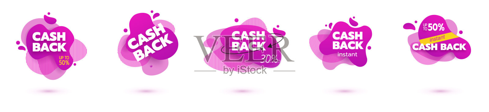 变形虫液体设计。现金返还徽章。动态彩色变形虫形式。现金返还徽章的标志，传单，演示设计。设计元素图片