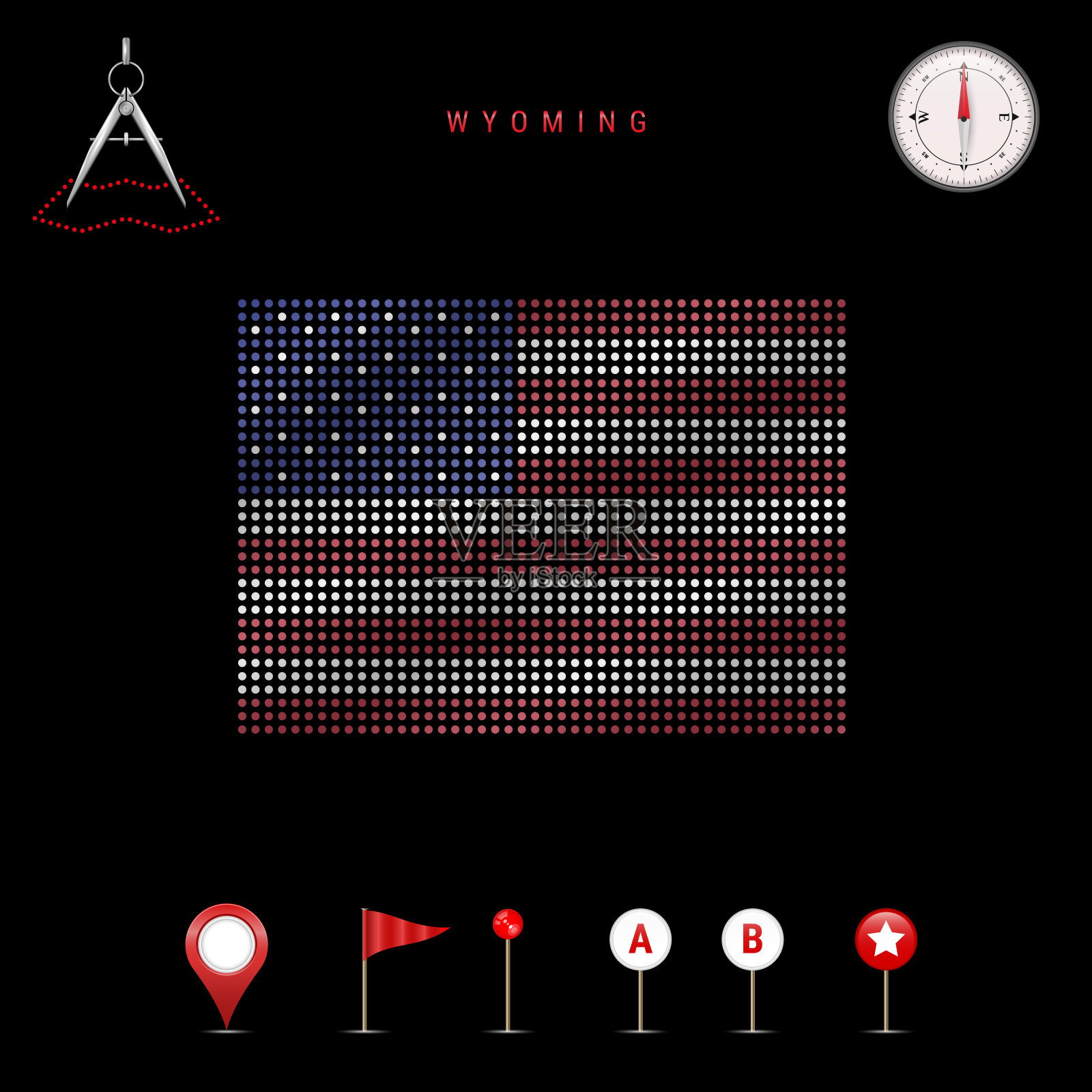 用美国国旗颜色绘制的怀俄明州矢量图。挥舞着国旗的效果。地图工具图标集插画图片素材