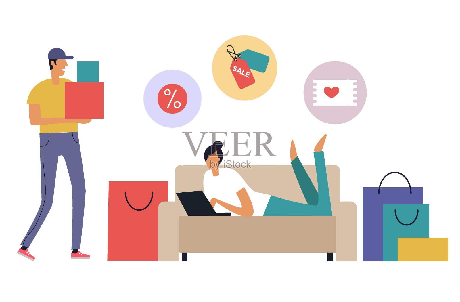 网上购物矢量图插画图片素材