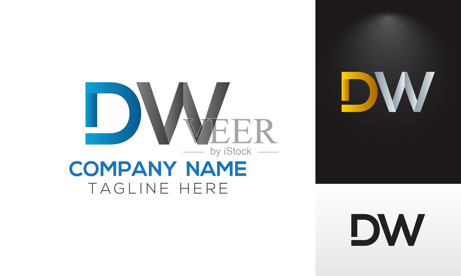 初始DW字母标志与创意现代商业排版向量模板。创意抽象字母DW标志设计插画图片素材