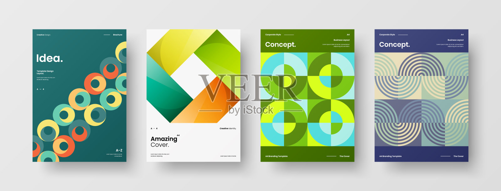 业务表示向量A4垂直方向首页模拟设置。公司报告封面抽象几何插图设计布局捆绑。公司标识手册模板收集。设计模板素材