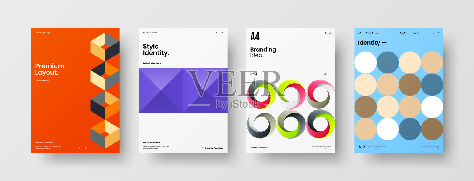 业务表示向量A4垂直方向首页模拟设置。公司报告封面抽象几何插图设计布局捆绑。公司标识手册模板收集。设计模板素材