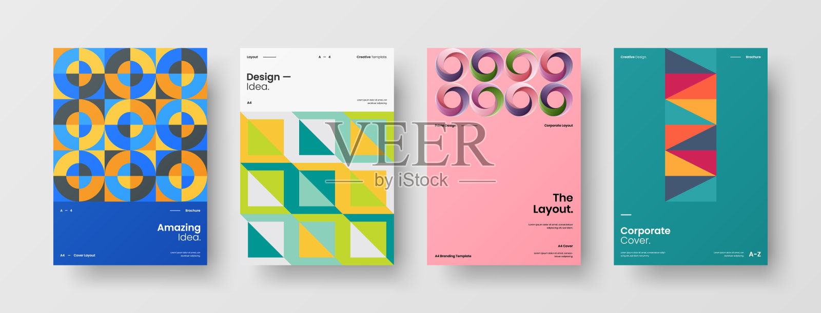 业务表示向量A4垂直方向首页模拟设置。公司报告封面抽象几何插图设计布局捆绑。公司标识手册模板收集。设计模板素材