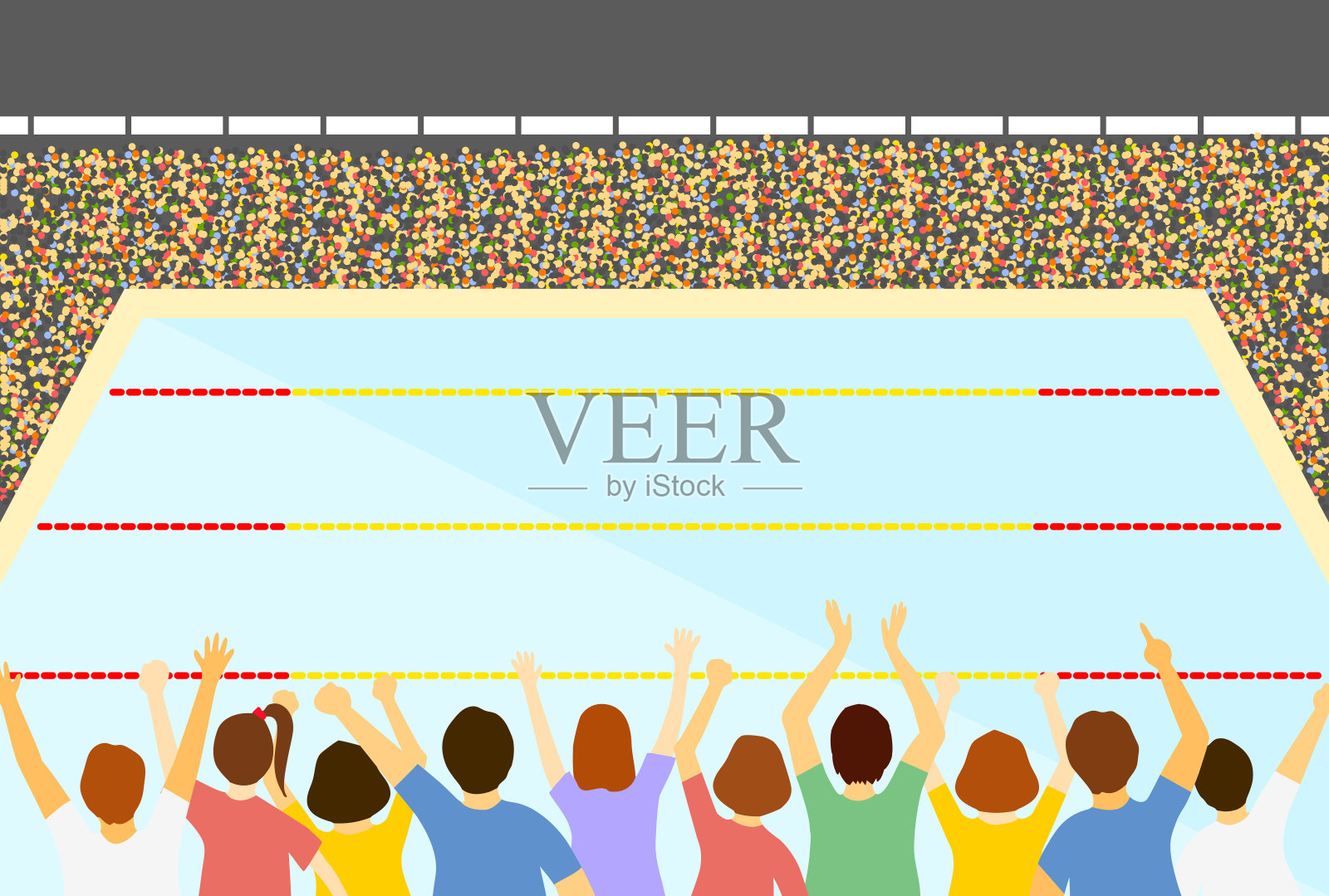 很多人在体育场的游泳池里观看插画图片素材