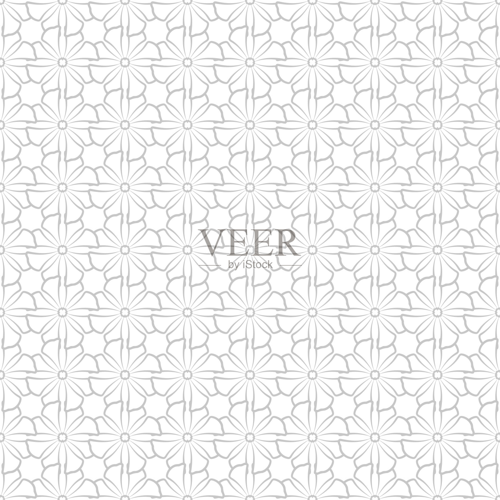 无缝模式。灰色的花，白色的背景插画图片素材