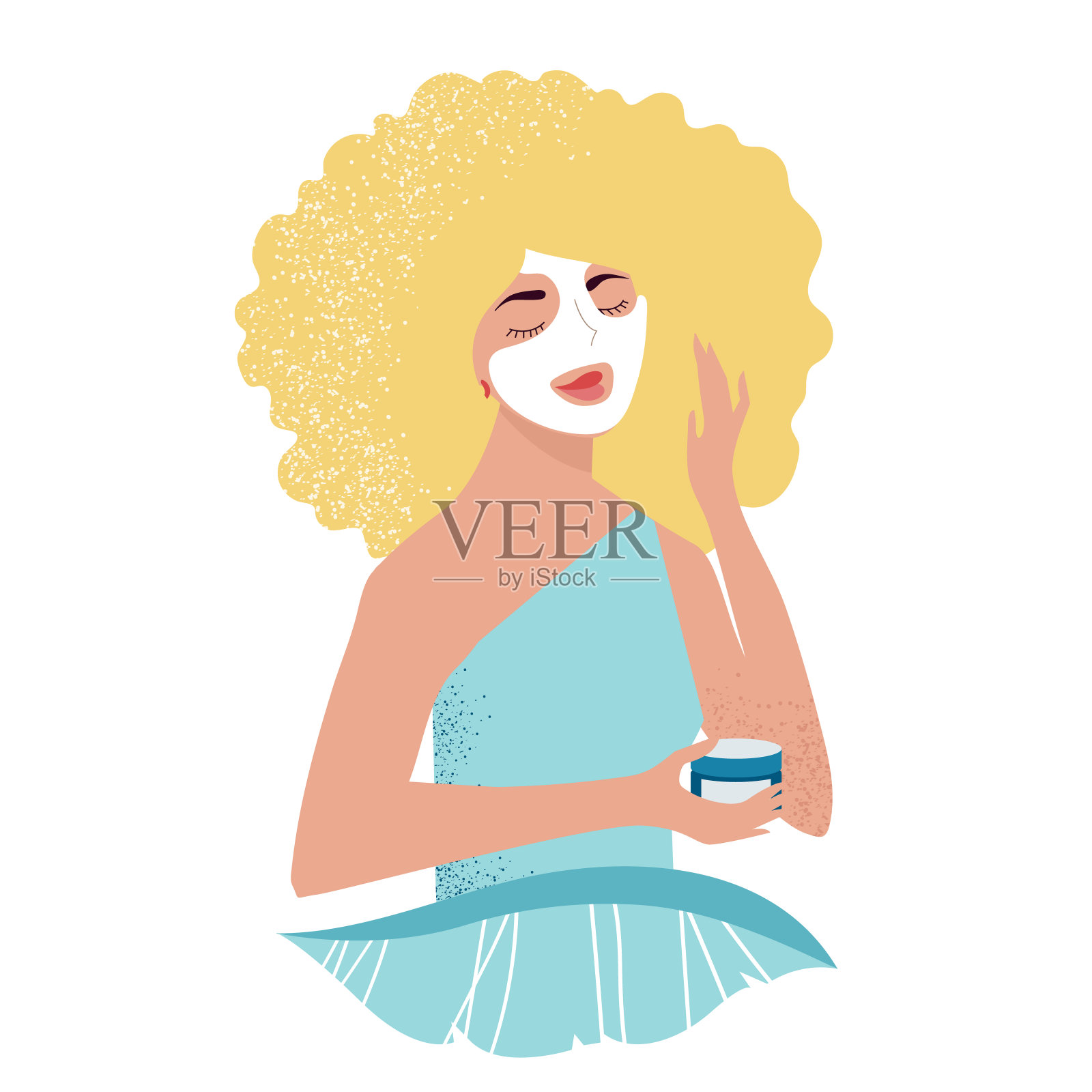 拿着面膜的女人插画图片素材