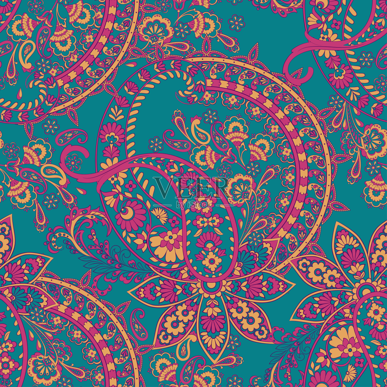 佩斯利图案。亚洲纺织背景插画图片素材