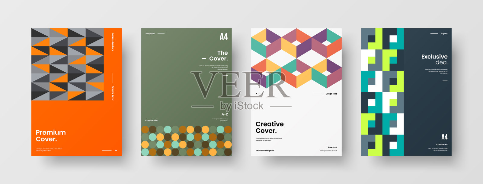 业务表示向量A4垂直方向首页模拟设置。公司报告封面抽象几何插图设计布局捆绑。公司标识手册模板收集。插画图片素材