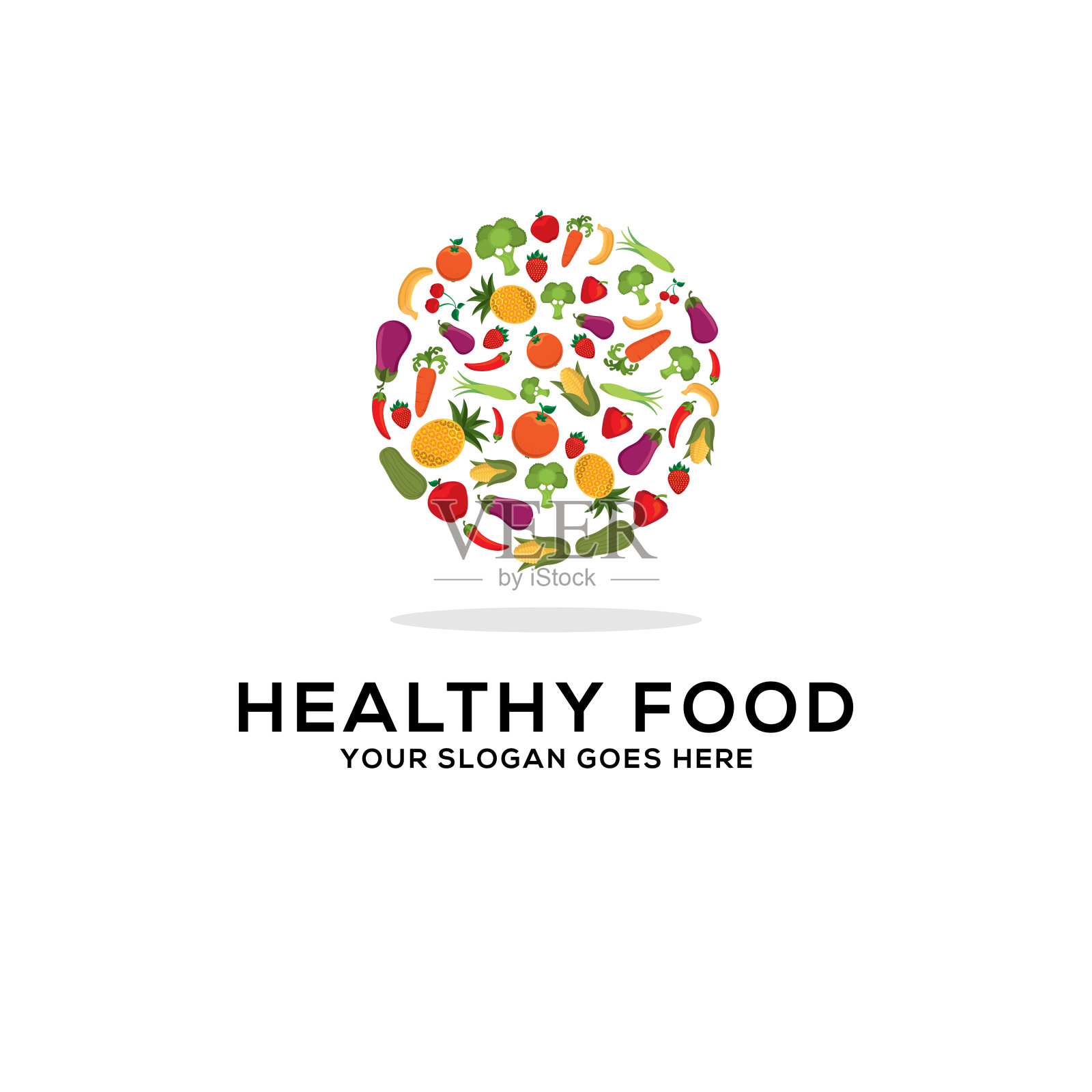 健康食品标识设计矢量，新鲜果蔬画圆抽象插图插画图片素材