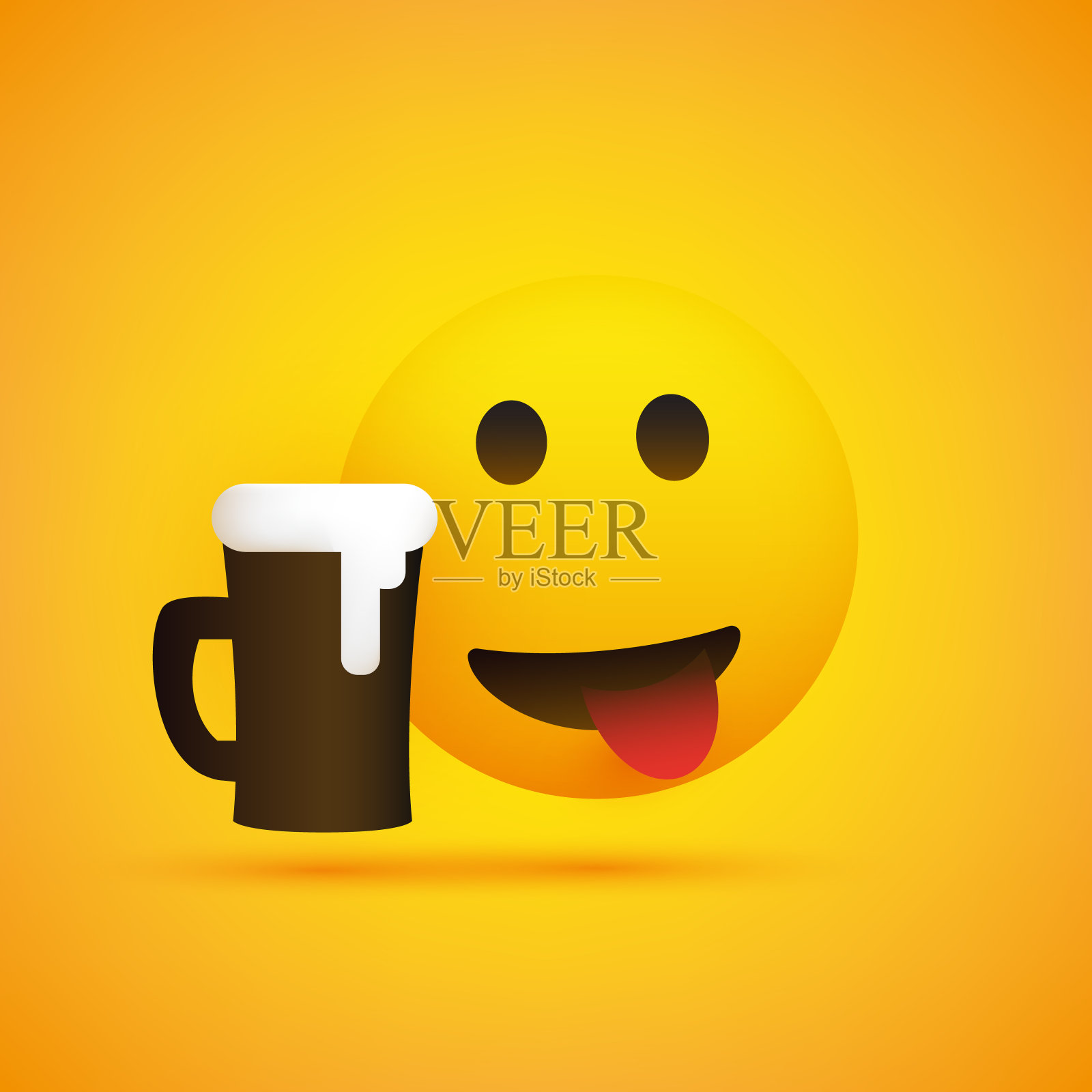 啤酒杯上的微笑表情插画图片素材