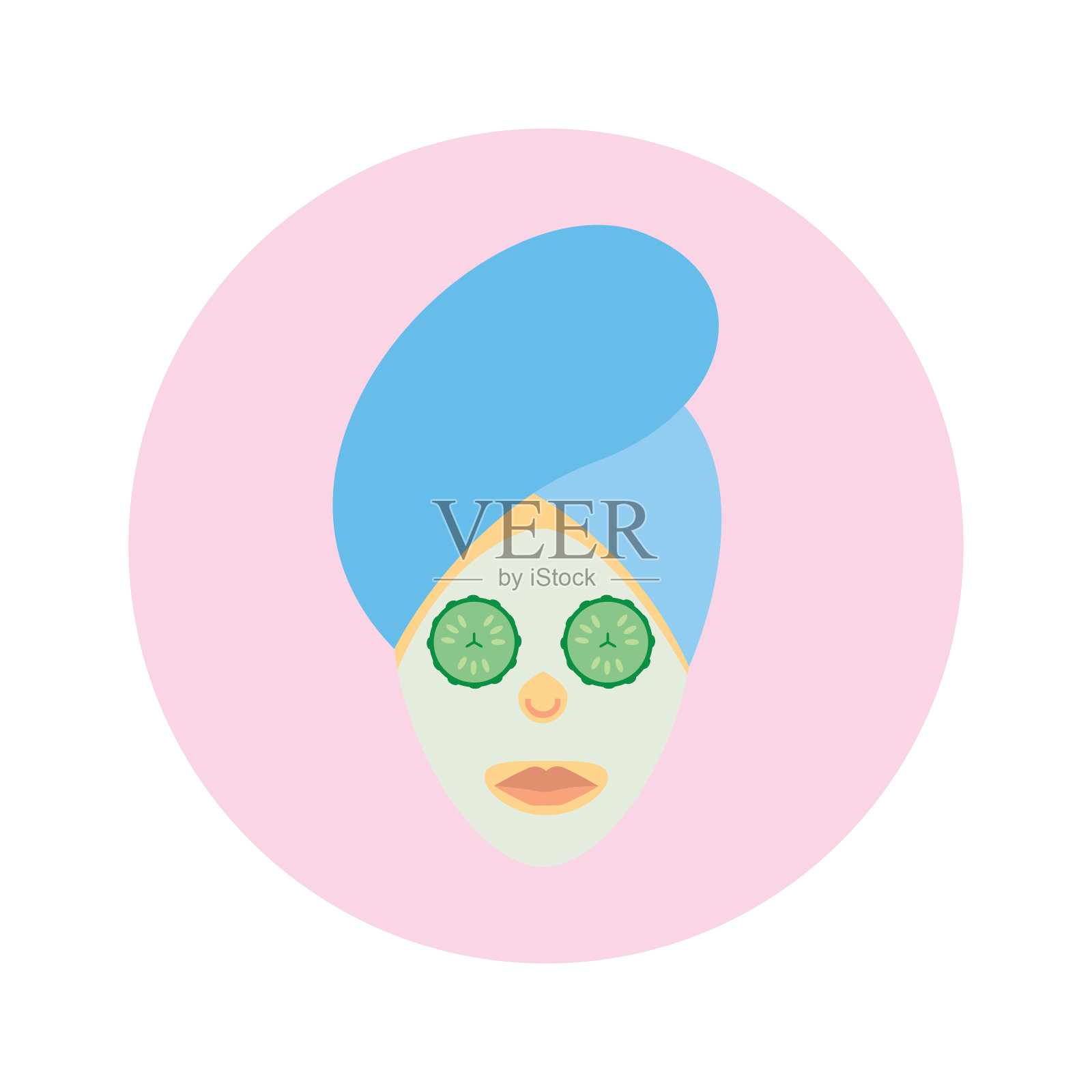 spa护肤治疗，面膜用黄瓜和毛巾矢量图标插画图片素材