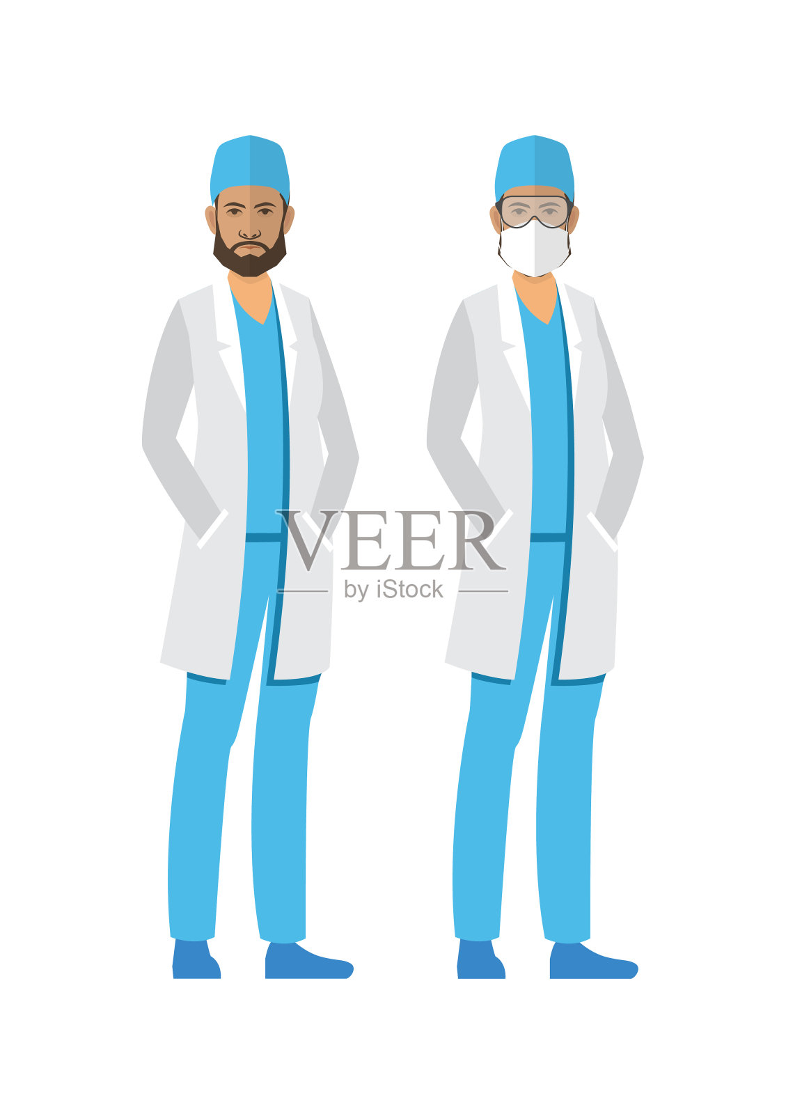 一组对病毒有不同保护的医生。抗击冠状病毒。冠状病毒(2019 - ncov)。病毒Covid 19-NCP。设计元素图片