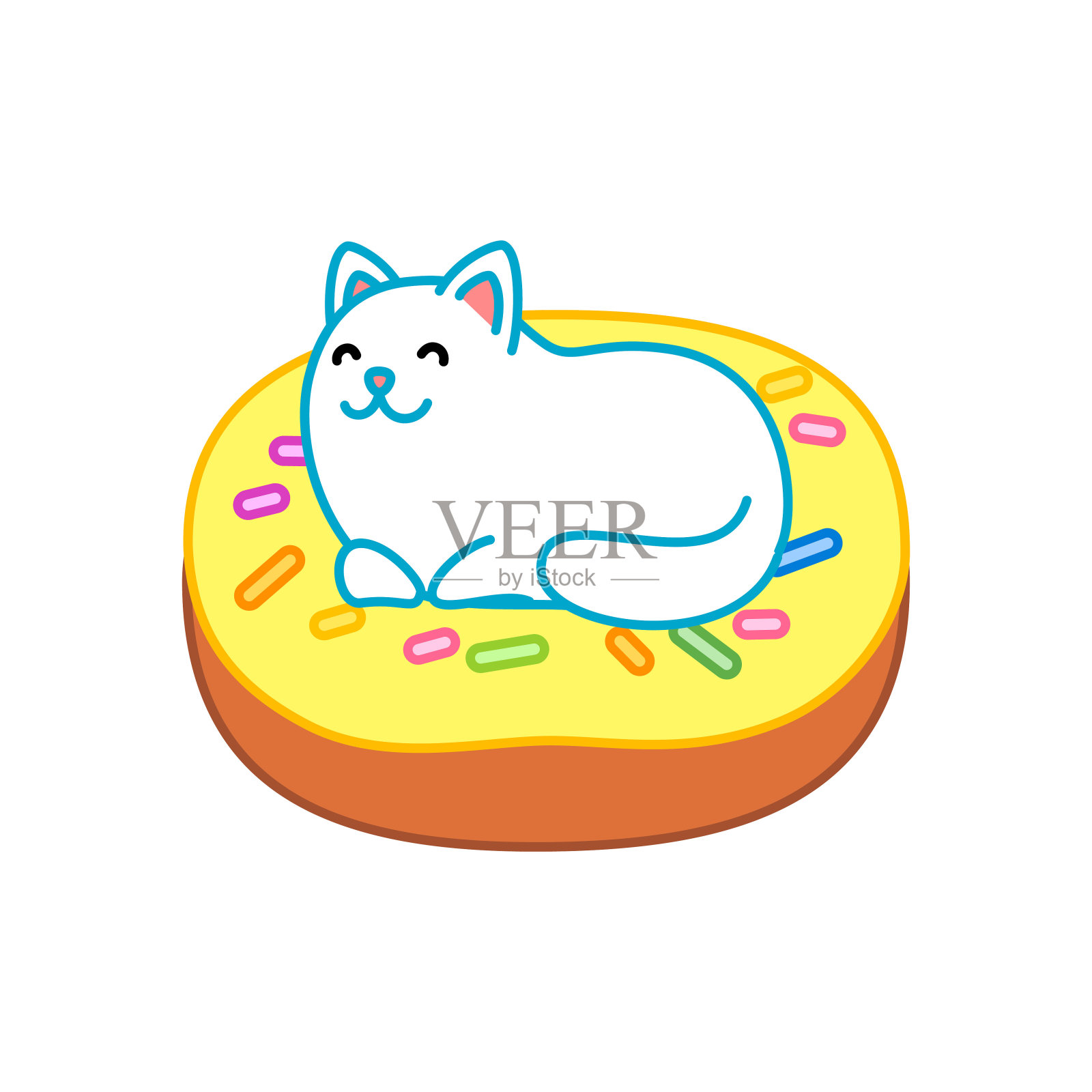 可爱的猫和甜甜圈插画图片素材