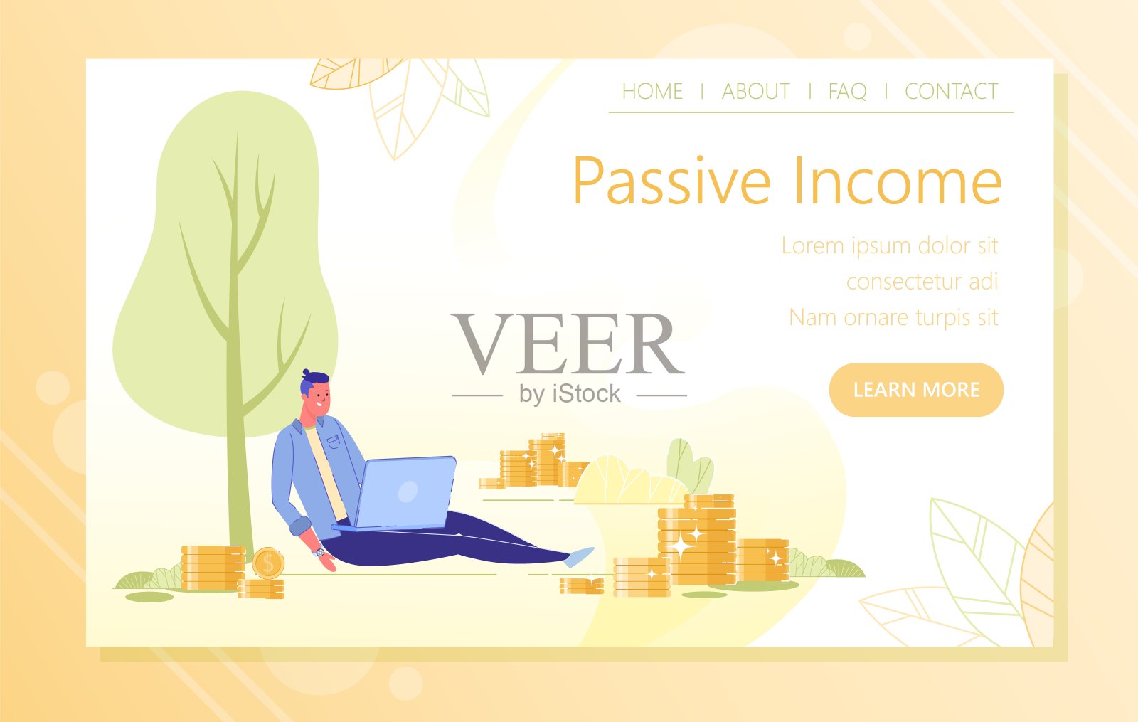 关于被动收入学习的网站登陆页面。插画图片素材
