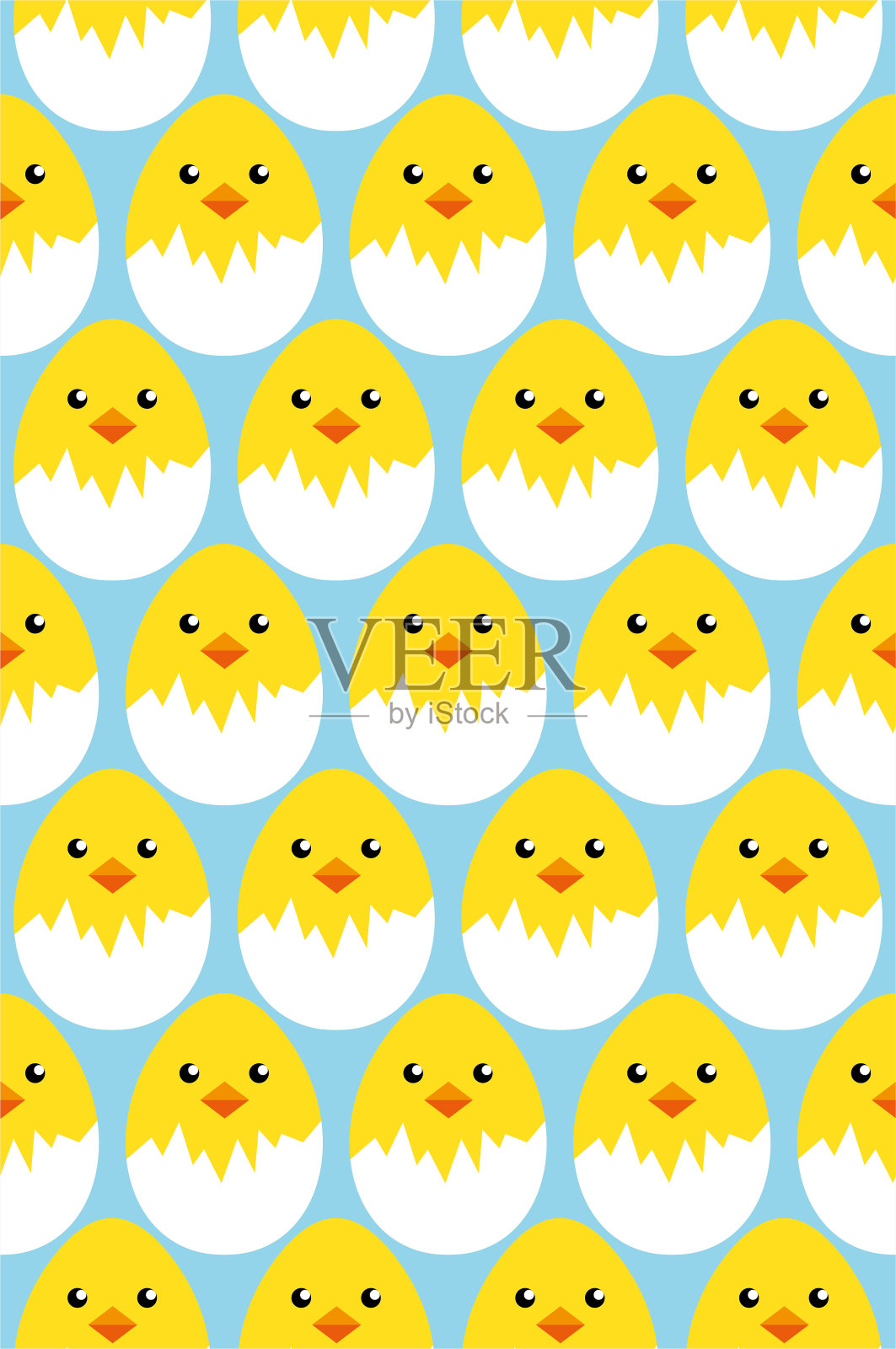 复活节快乐蛋小鸡无缝图案，矢量插画图片素材