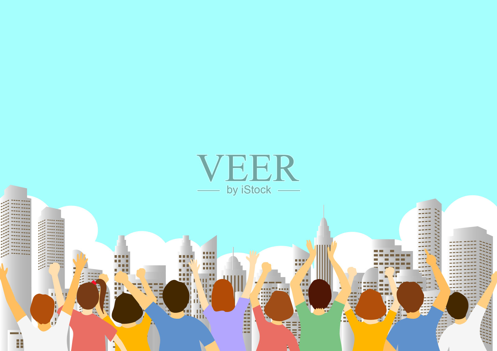 很多人和城市景观插画图片素材