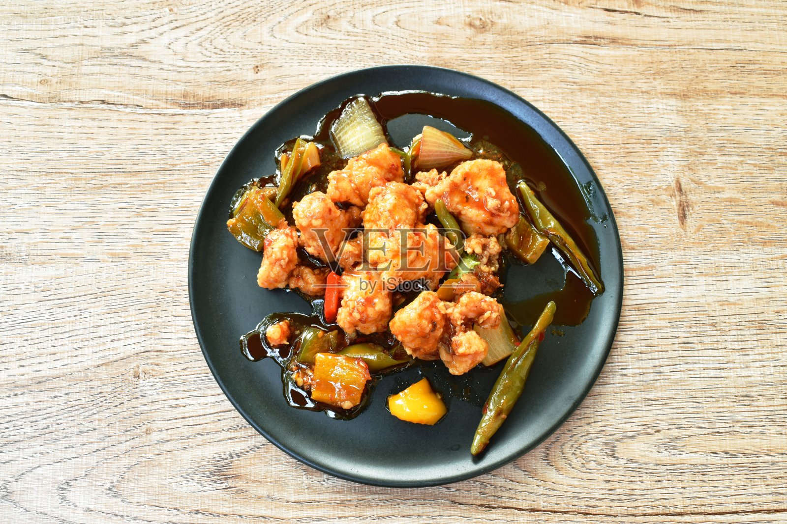 甜椒片香脆鸡照片摄影图片