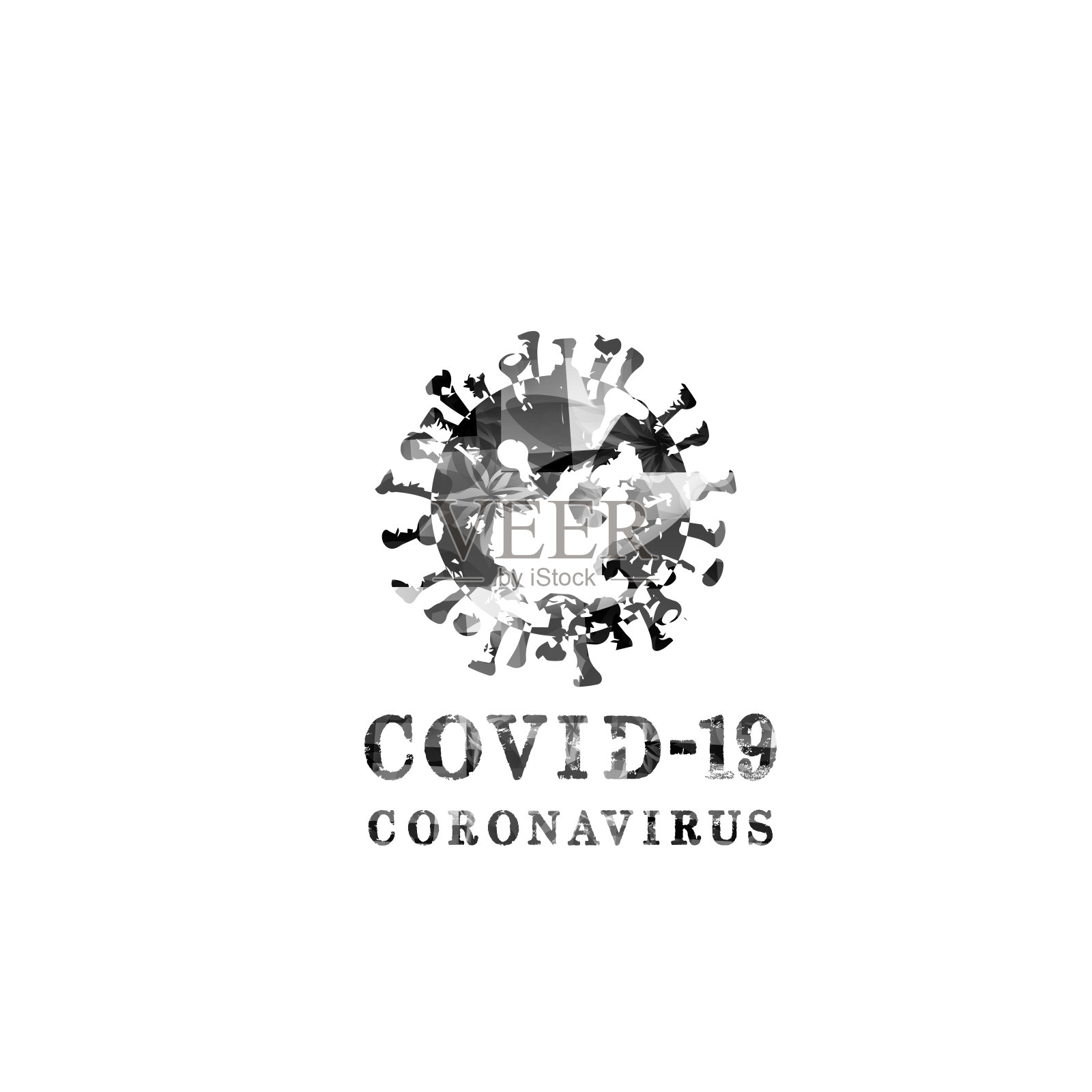 冠状病毒、COVID-19微生物符号设计元素图片