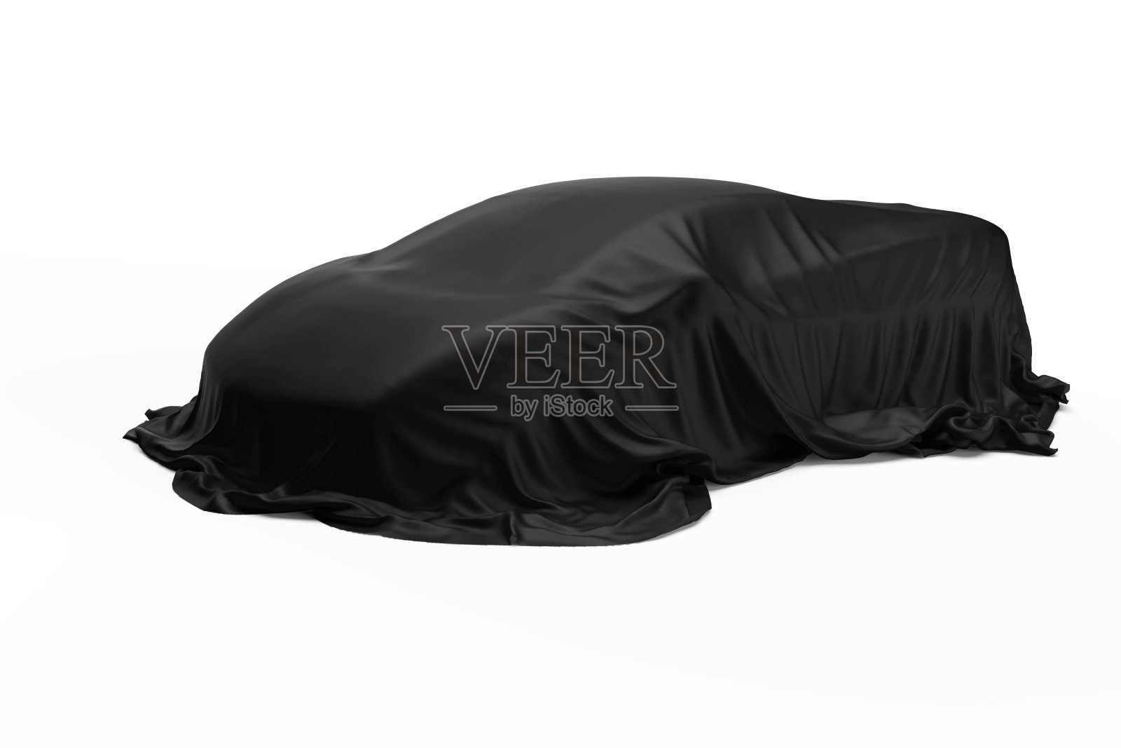 3d黑色织物，覆盖跑车孤立在白色背景，新车展示库存照片照片摄影图片