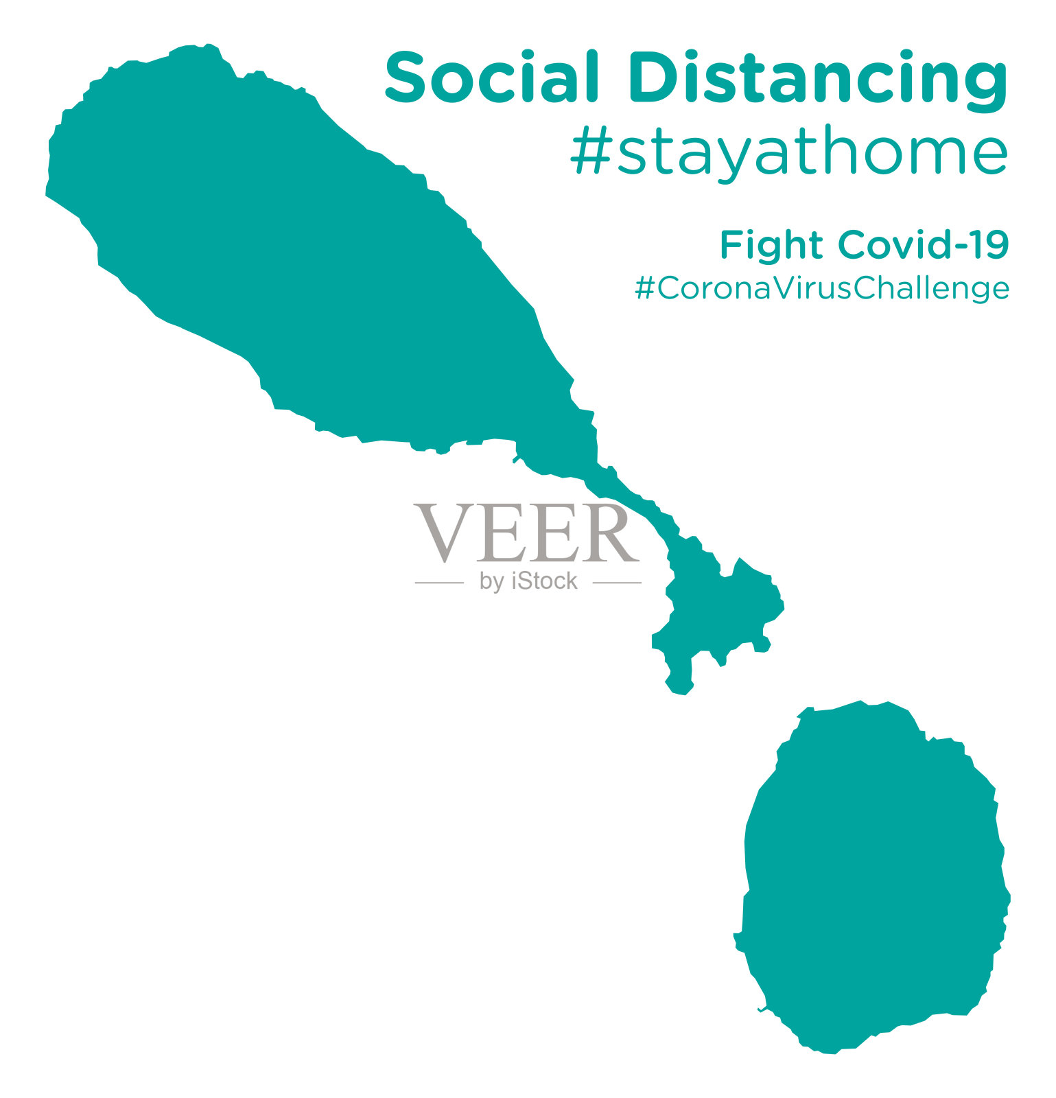 圣基茨和尼维斯地图上有“社交距离在家”标签插画图片素材