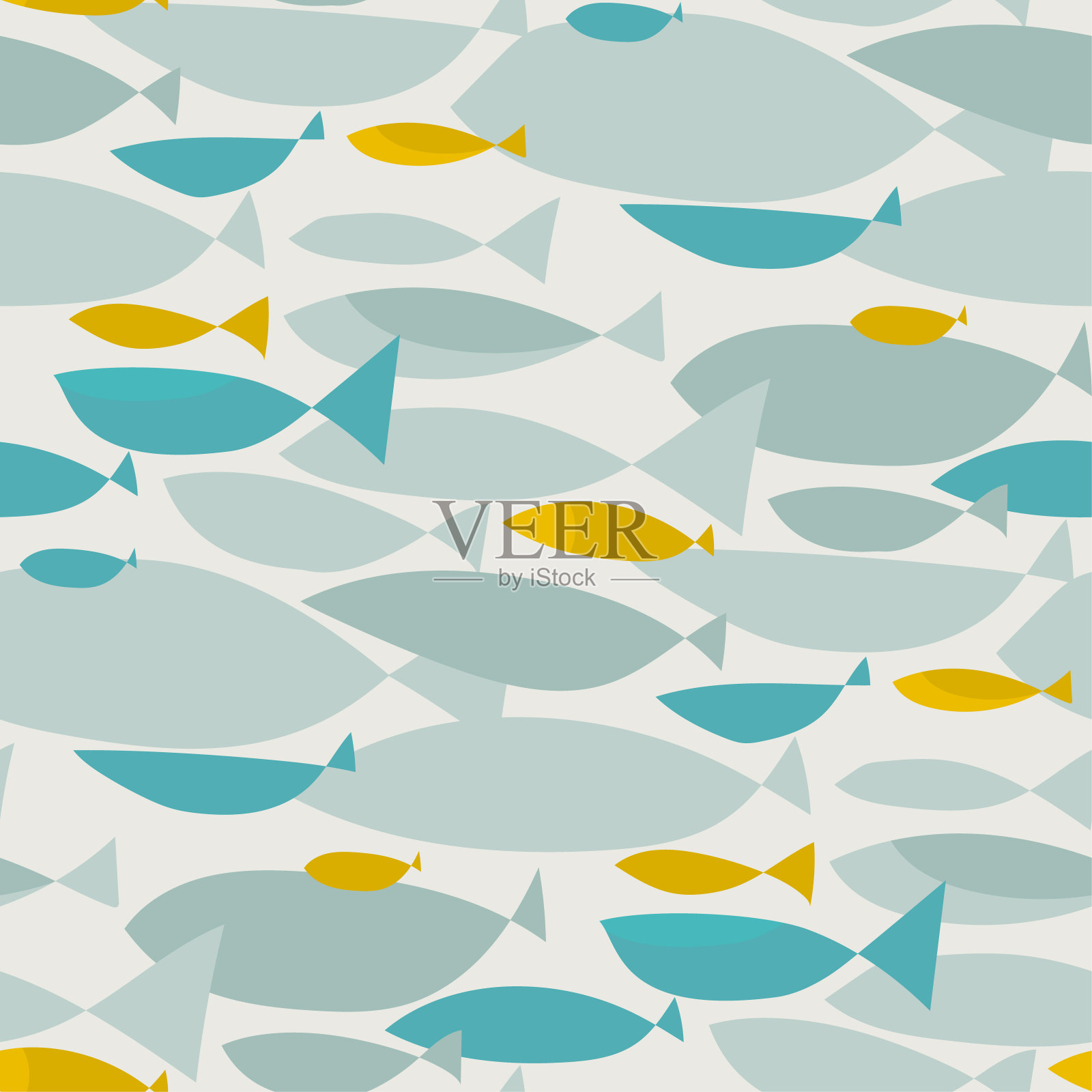 抽象鱼轮廓无缝图案插画图片素材