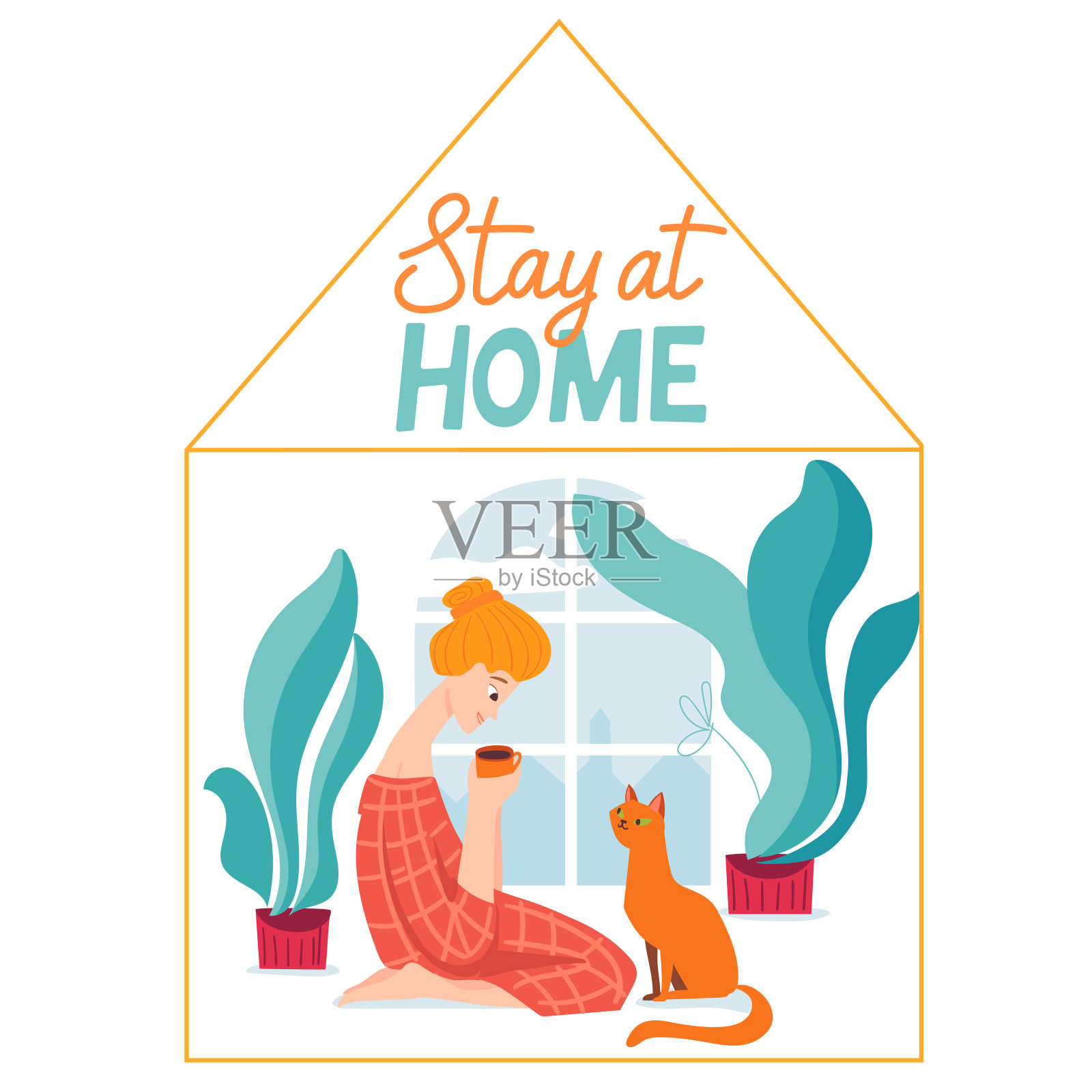 居家病媒检疫插图与居家妇女共度时光设计元素图片