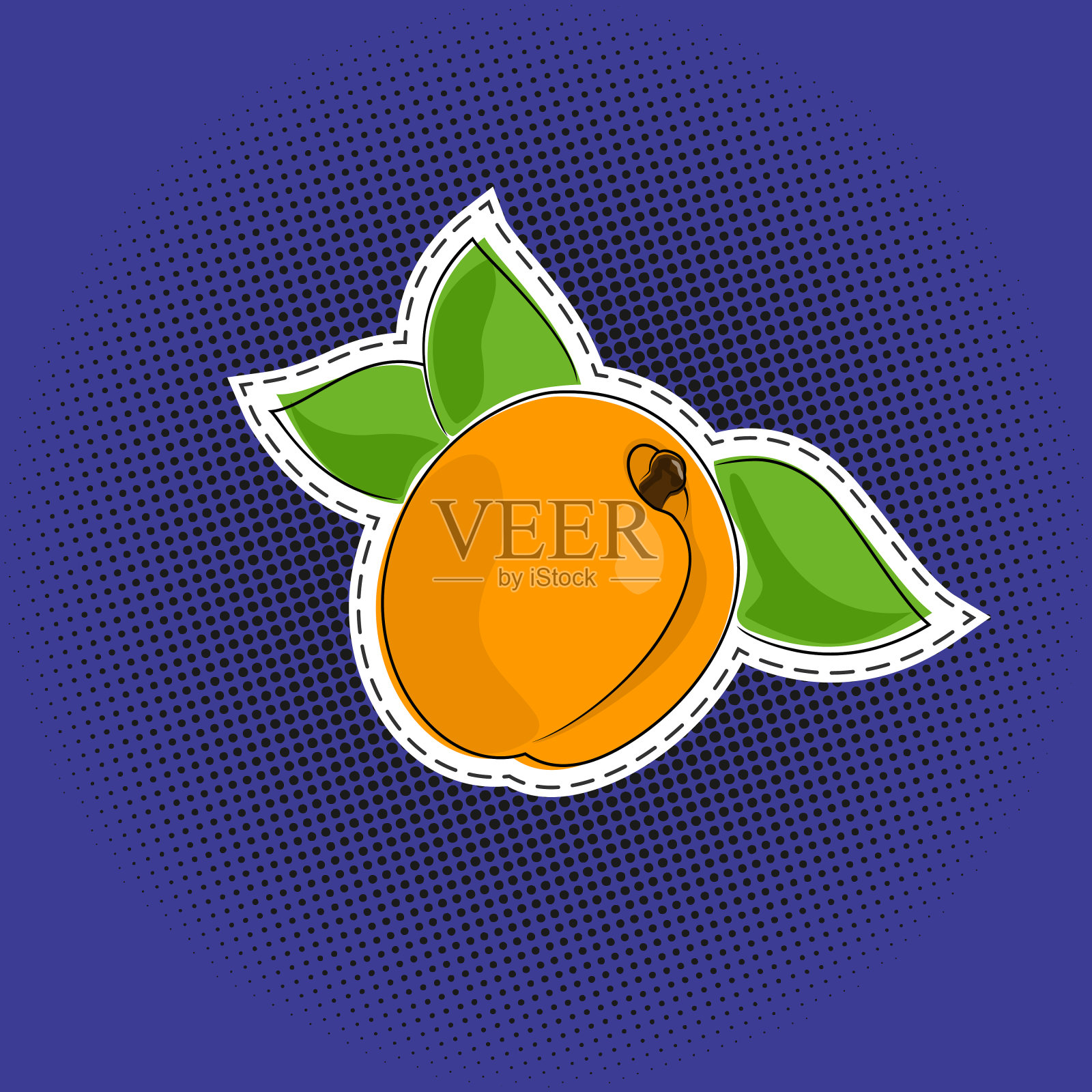 水果杏子贴纸上的波普艺术背景插画图片素材