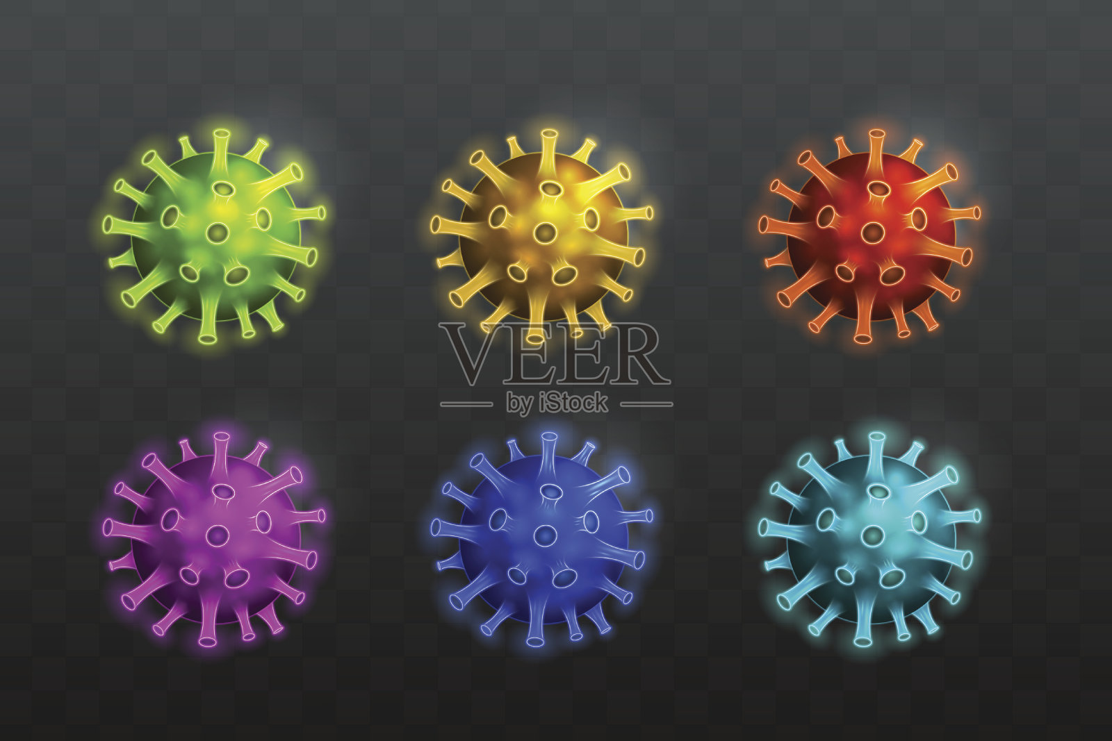 6套不同颜色的图标和病毒符号设计插图插画图片素材