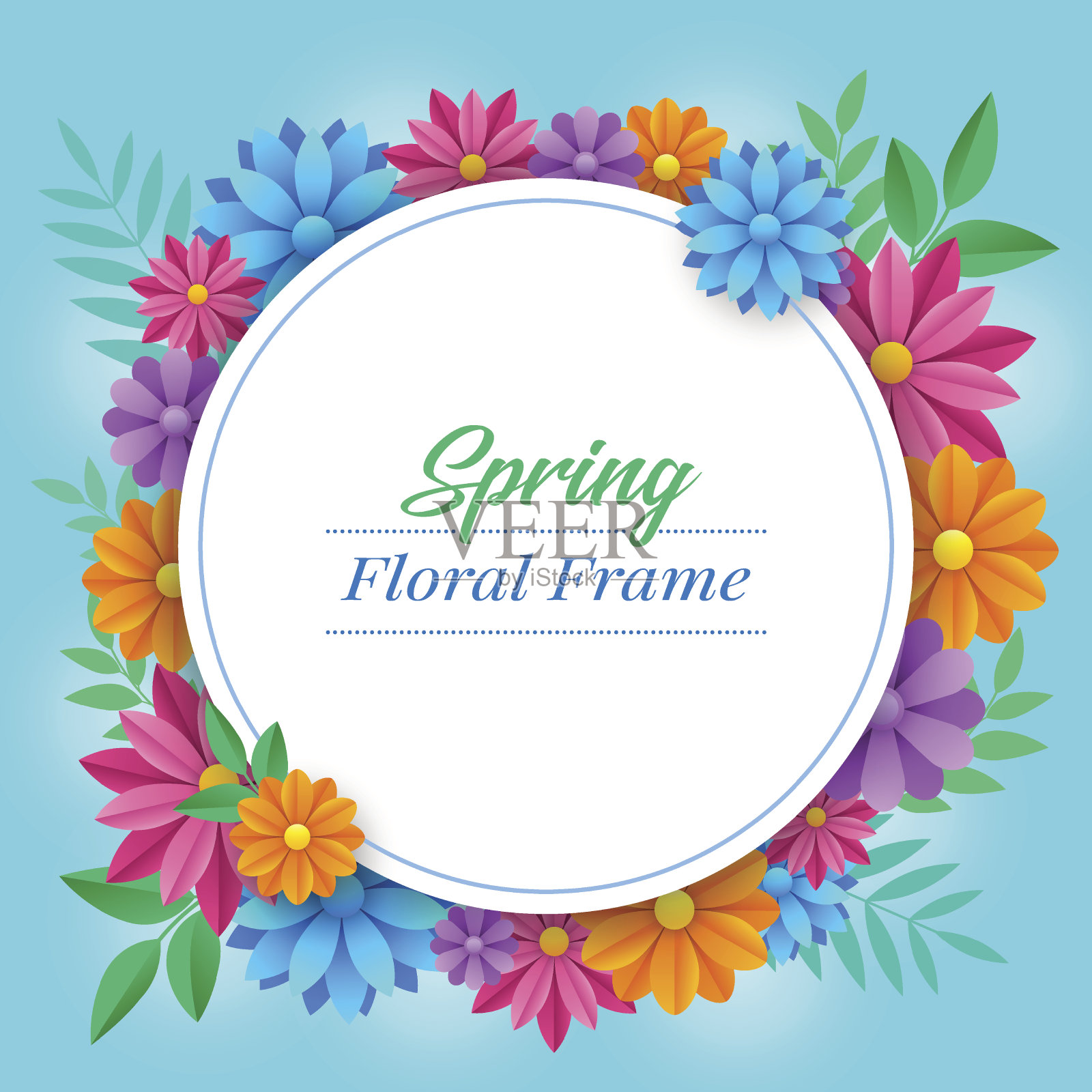 春天的花架，五彩缤纷的花叶设计元素图片