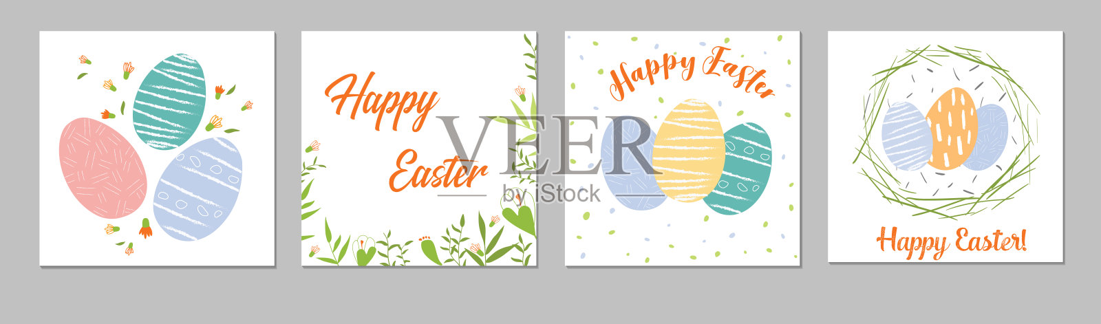 温柔快乐的复活节模板方形与鸡蛋设计模板素材