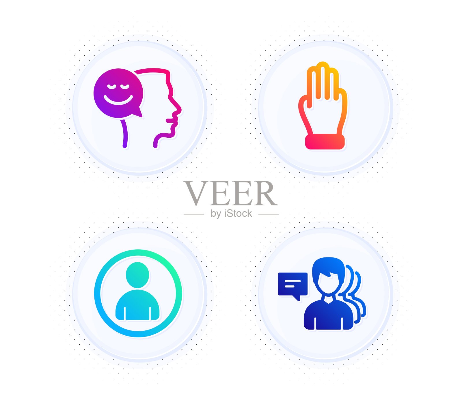 好心情，阿凡达和三指图标。人的迹象。积极思考，用户简介，点击手掌。向量图标素材