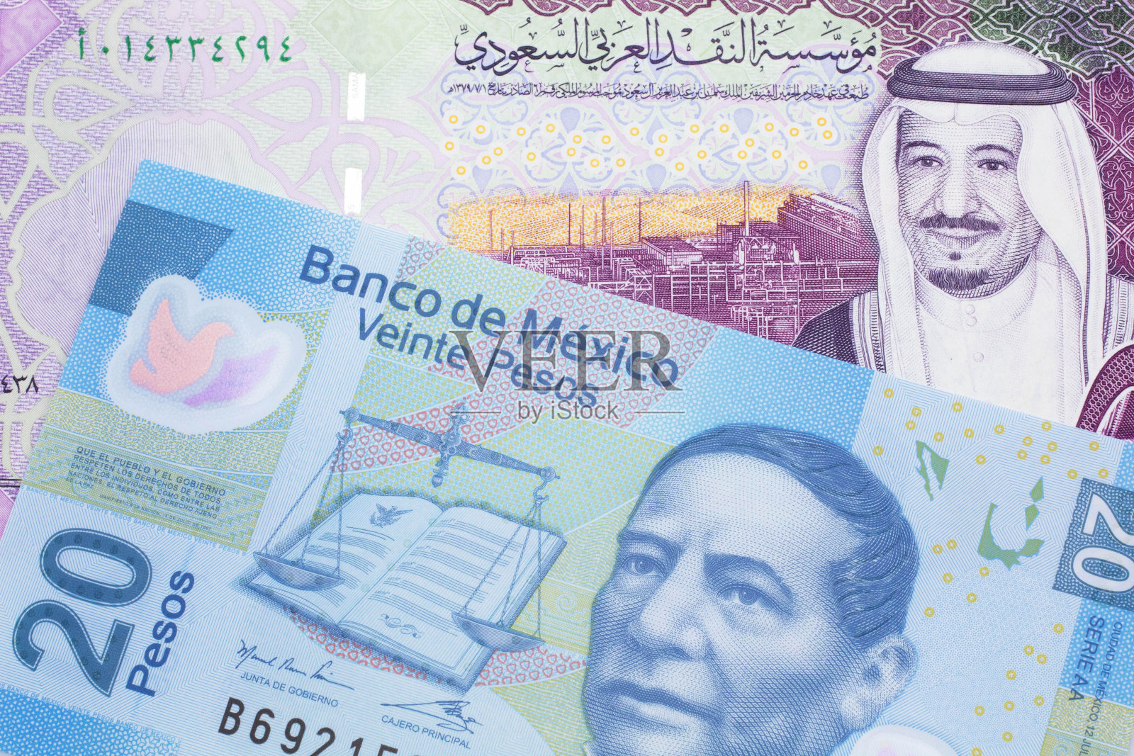 墨西哥的货币在宏观上与沙特阿拉伯的货币接近照片摄影图片