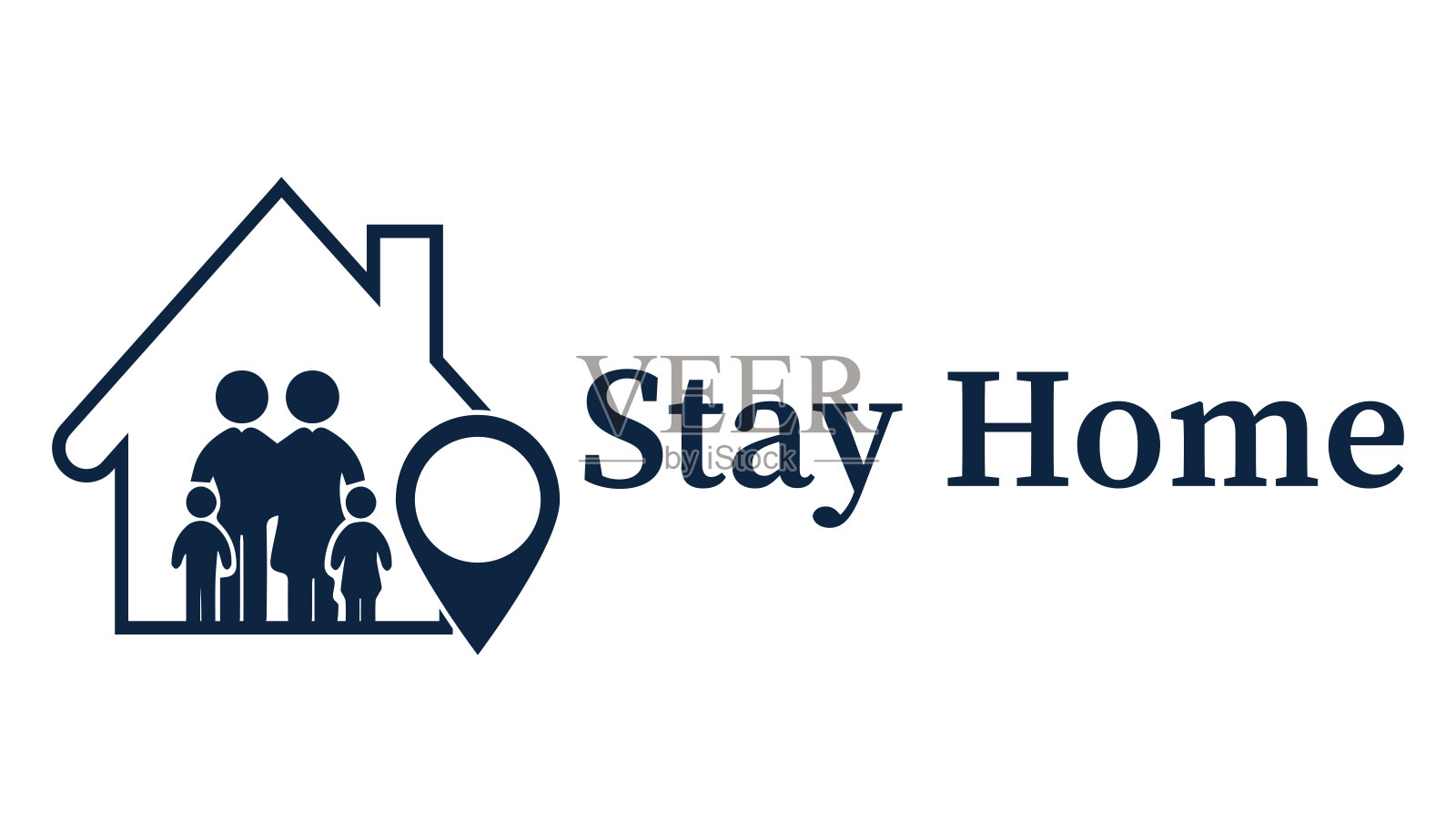 待在家里的口号，里面有家和家人。保护一项运动或措施免受冠状病毒、COVID-19的侵害。呆在家里，听一句引语，一个话题标签。冠状病毒，COVID - 19，保护标志。插画图片素材