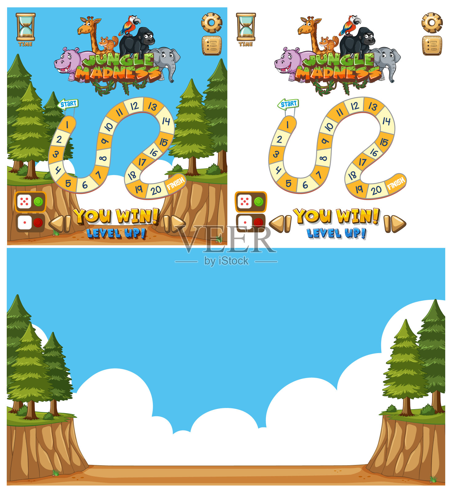 游戏背景模板与数字和森林场景插画图片素材