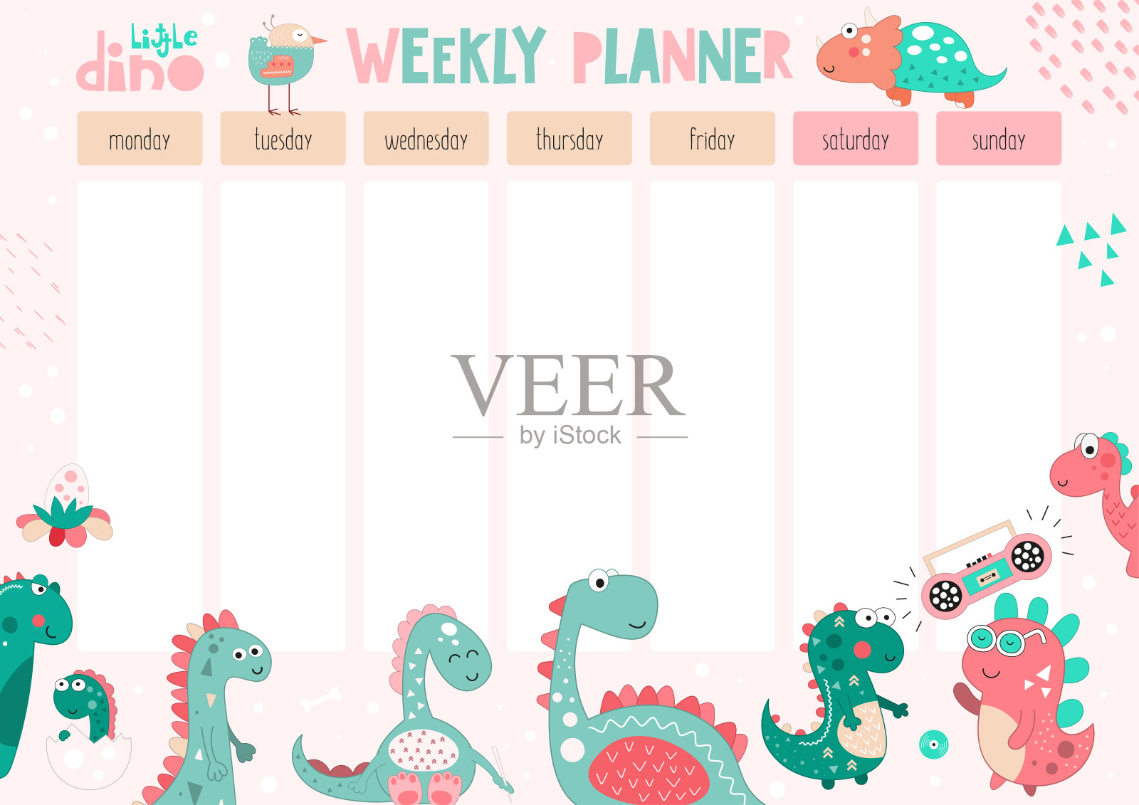 每周计划有趣的恐龙设计模板素材