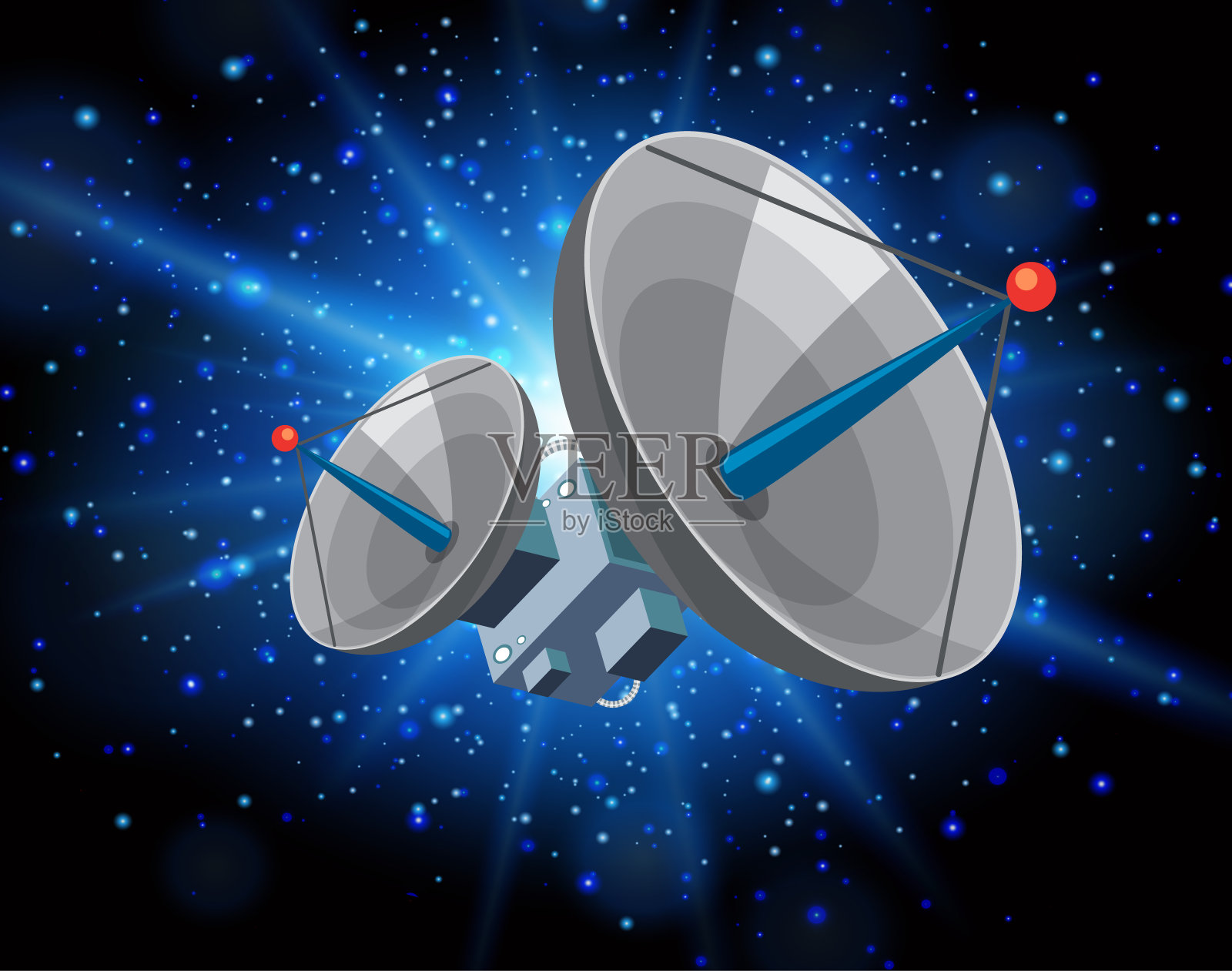 卫星漂浮在银河系中的场景插画图片素材