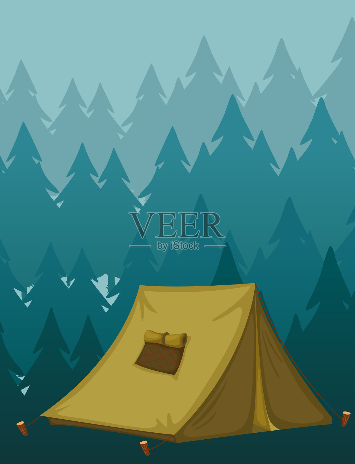 场景背景与帐篷在黑暗的森林插画图片素材
