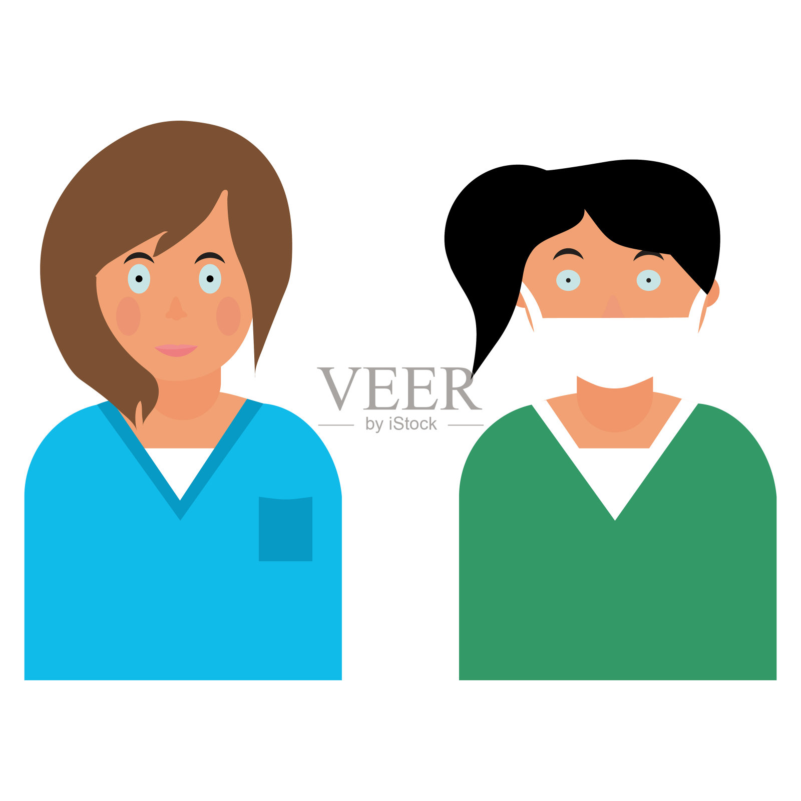 戴着白色医用口罩的女人冠状病毒检疫的概念。戴着防护口罩的医生。救生员。冠状病毒。新型冠状病毒(2019-nCoV)载体示意图插画图片素材