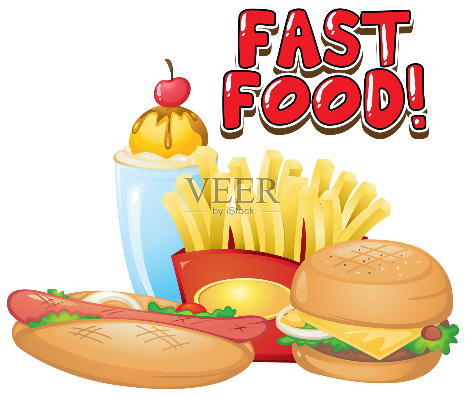 字体设计为字快餐配多种食品插画图片素材