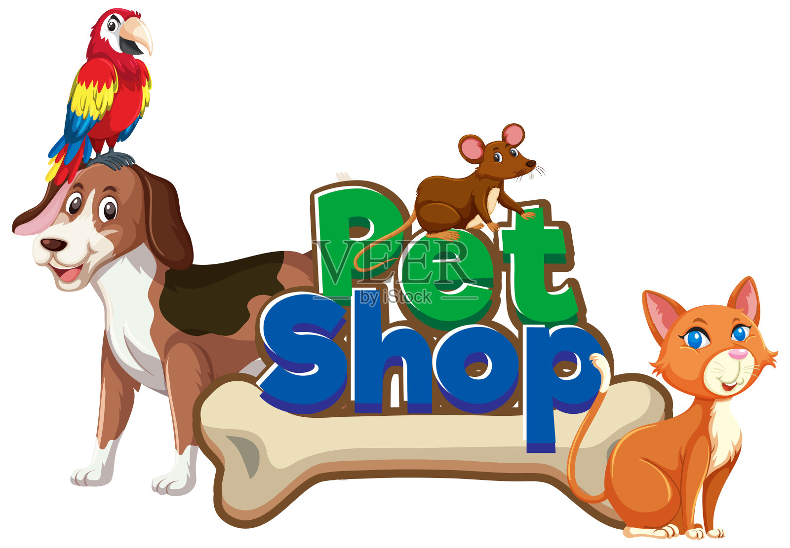 字体设计字宠物店与许多动物插画图片素材