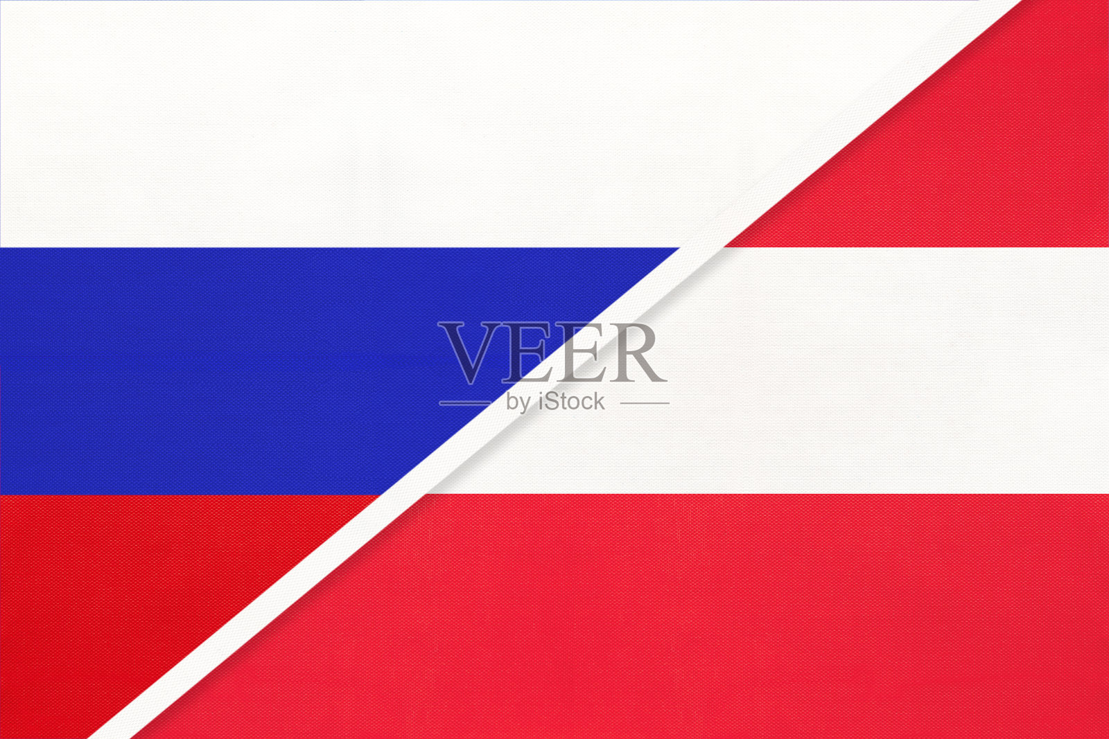 俄罗斯对奥地利的纺织品国旗。两国关系和伙伴关系。设计元素图片