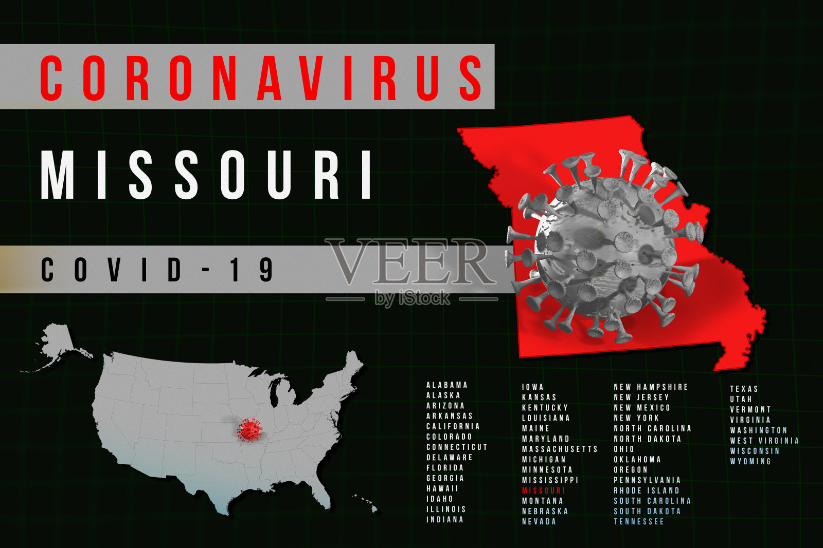 美国密苏里州-新冠肺炎地图照片摄影图片