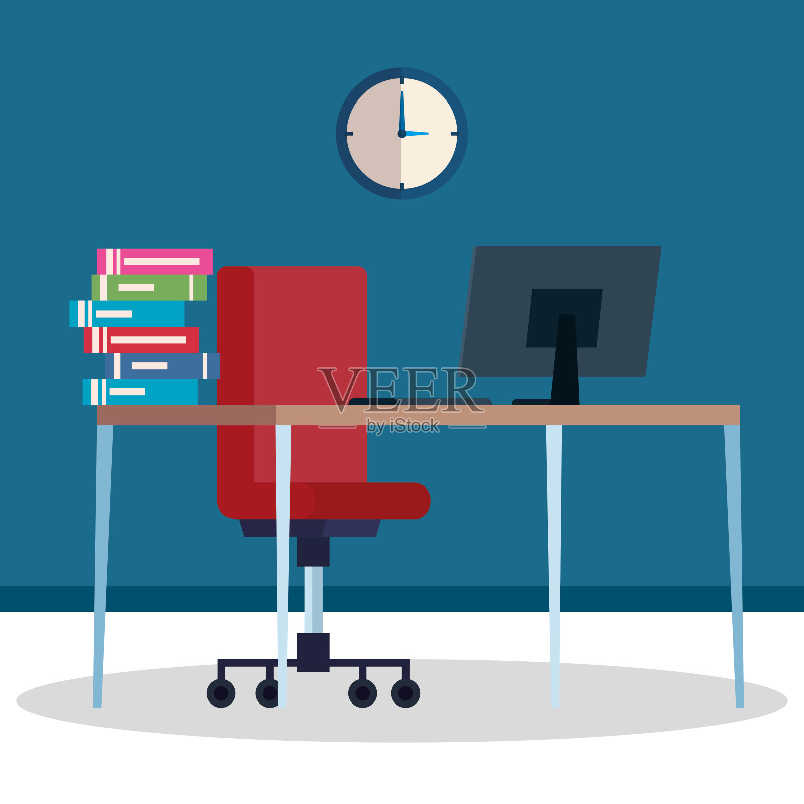 有办公桌和电脑的工作场所插画图片素材