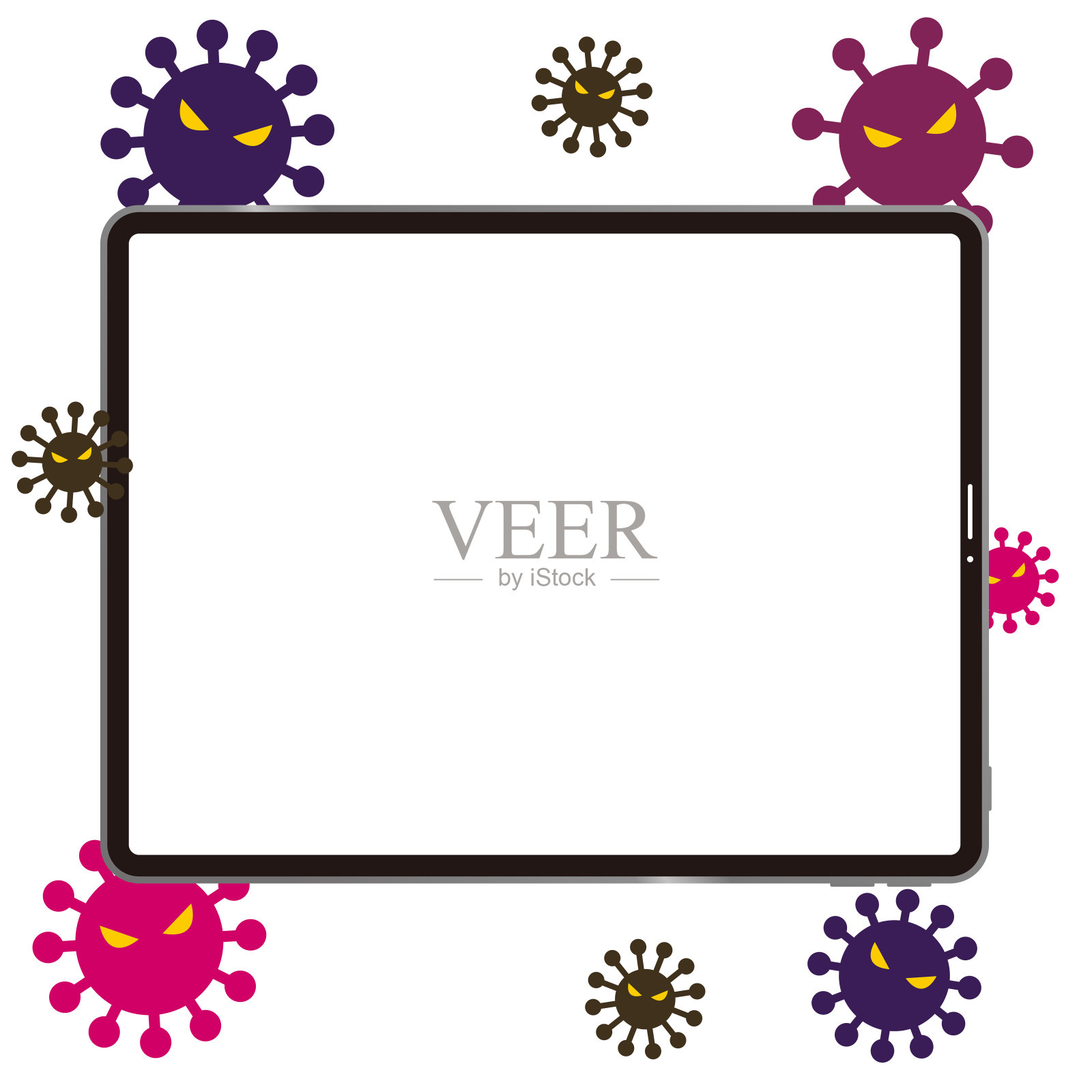 平板电脑周围许多病毒的图解。插画图片素材