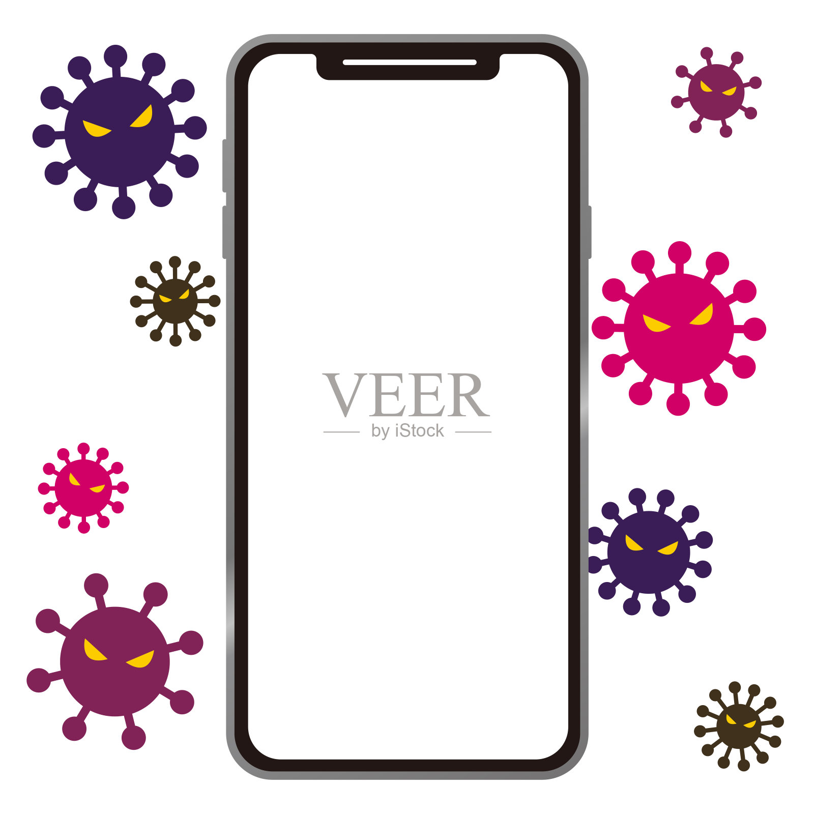 智能手机上的许多病毒。插画图片素材