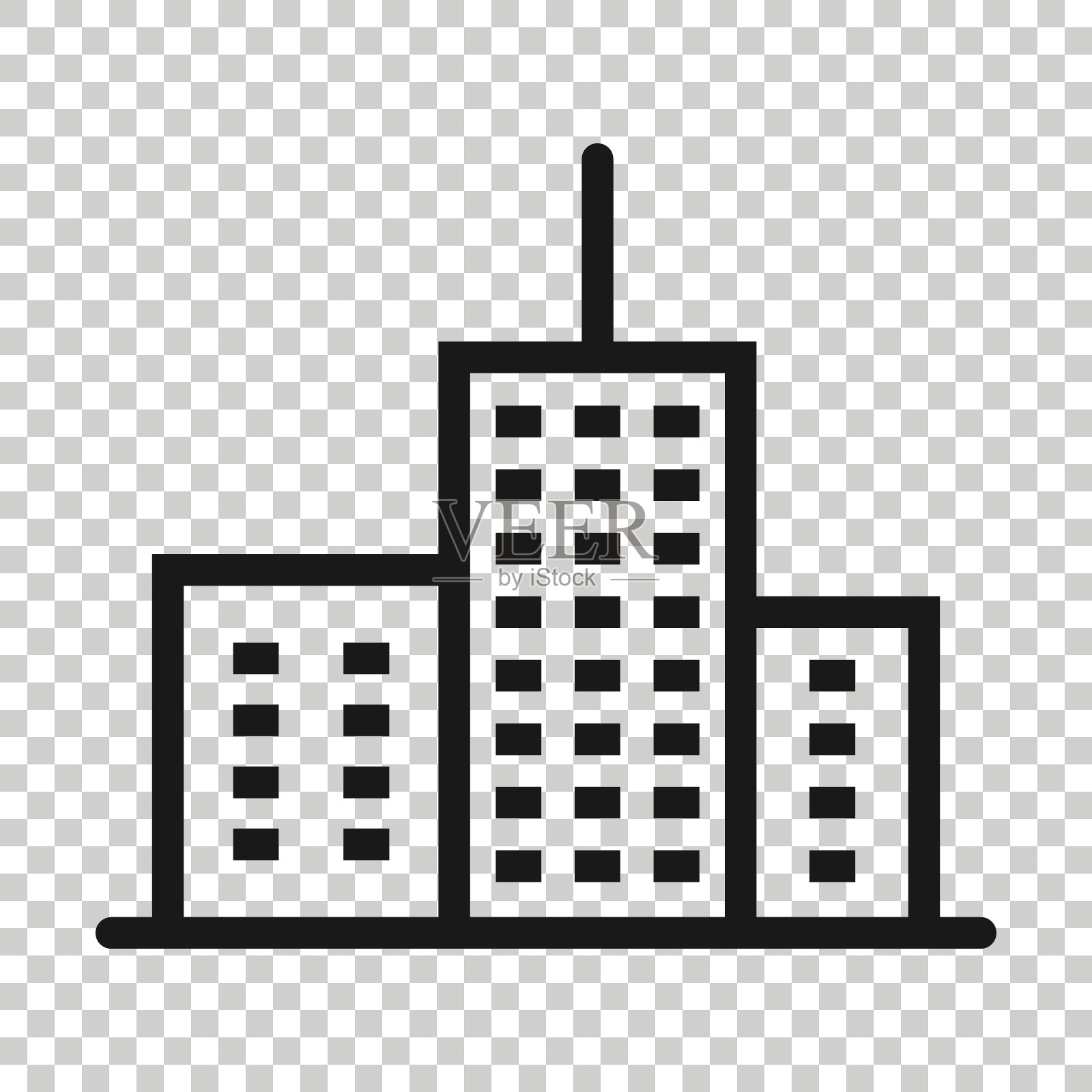 建筑图标在平面风格。城市摩天大楼公寓矢量插图在白色孤立的背景。城市大厦经营理念。图标素材