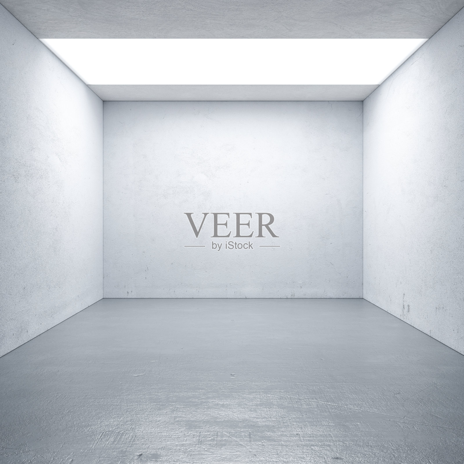 房间与空白的白色墙壁和天花板，亮灰色地板和照明。3d渲染。照片摄影图片