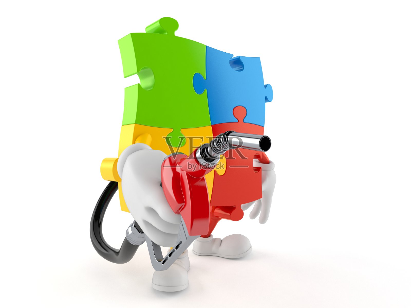 七巧板人物持有汽油喷嘴照片摄影图片