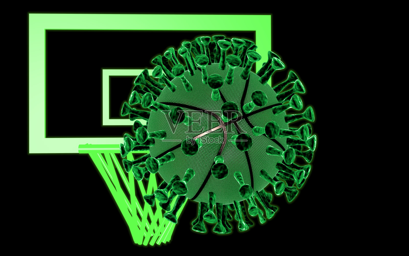 3 d渲染。3 d演示。篮球停止了。世界冠状病毒大流行。新型冠状病毒肺炎照片摄影图片